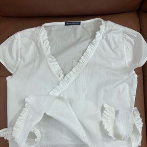 Brandy Melville White Ruffled Wrap Blouse